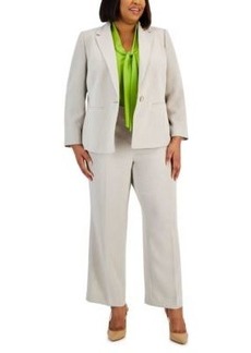 Kasper Plus Size Stretch Crepe One Button Jacket Tie Front Blouse Pants