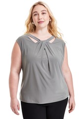 Kasper Plus Size Twist-Neck Sleeveless Blouse - Sea Glass