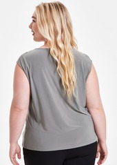 Kasper Plus Size Twist-Neck Sleeveless Blouse - Sea Glass