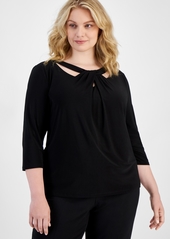 Kasper Plus Size Twist-Neck Top - Black