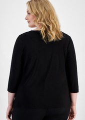 Kasper Plus Size Twist-Neck Top - Black