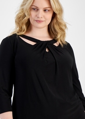 Kasper Plus Size Twist-Neck Top - Black