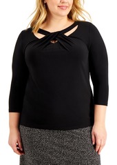 Kasper Plus Size Twist-Neck Top - Black