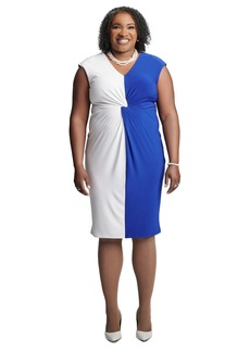Kasper Plus Size Twisted-Front Cap-Sleeve Dress - Royal Blue/white