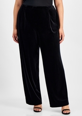 Kasper Plus Size Velvet Wide-Leg Pull-On Pants - Black