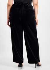 Kasper Plus Size Velvet Wide-Leg Pull-On Pants - Black