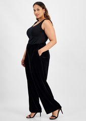 Kasper Plus Size Velvet Wide-Leg Pull-On Pants - Black