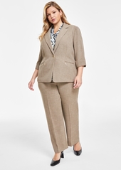 Kasper Plus Size Zip-Pocket One-Button Blazer - Cypress Grey