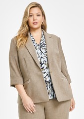 Kasper Plus Size Zip-Pocket One-Button Blazer - Cypress Grey