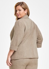 Kasper Plus Size Zip-Pocket One-Button Blazer - Cypress Grey