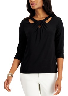 Kasper Twist-Neck Top - Black