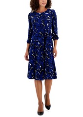 Kasper Women's 3/4-Sleeve Printed Knit Dress - Royal/Black Multi