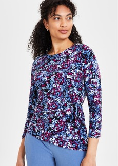 Kasper Women's 3/4-Sleeve Side-Tied Blouse - Black/Cerise Multi