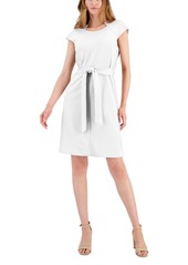 Kasper Women's Cap-Sleeve Seamed Belted Dress - White