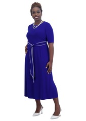 Kasper Women's Contrast-Trim Short-Sleeve Midi Dress - Royal Sig/