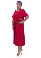 Kasper Women's Contrast-Trim Short-Sleeve Midi Dress - Crimson/cr
