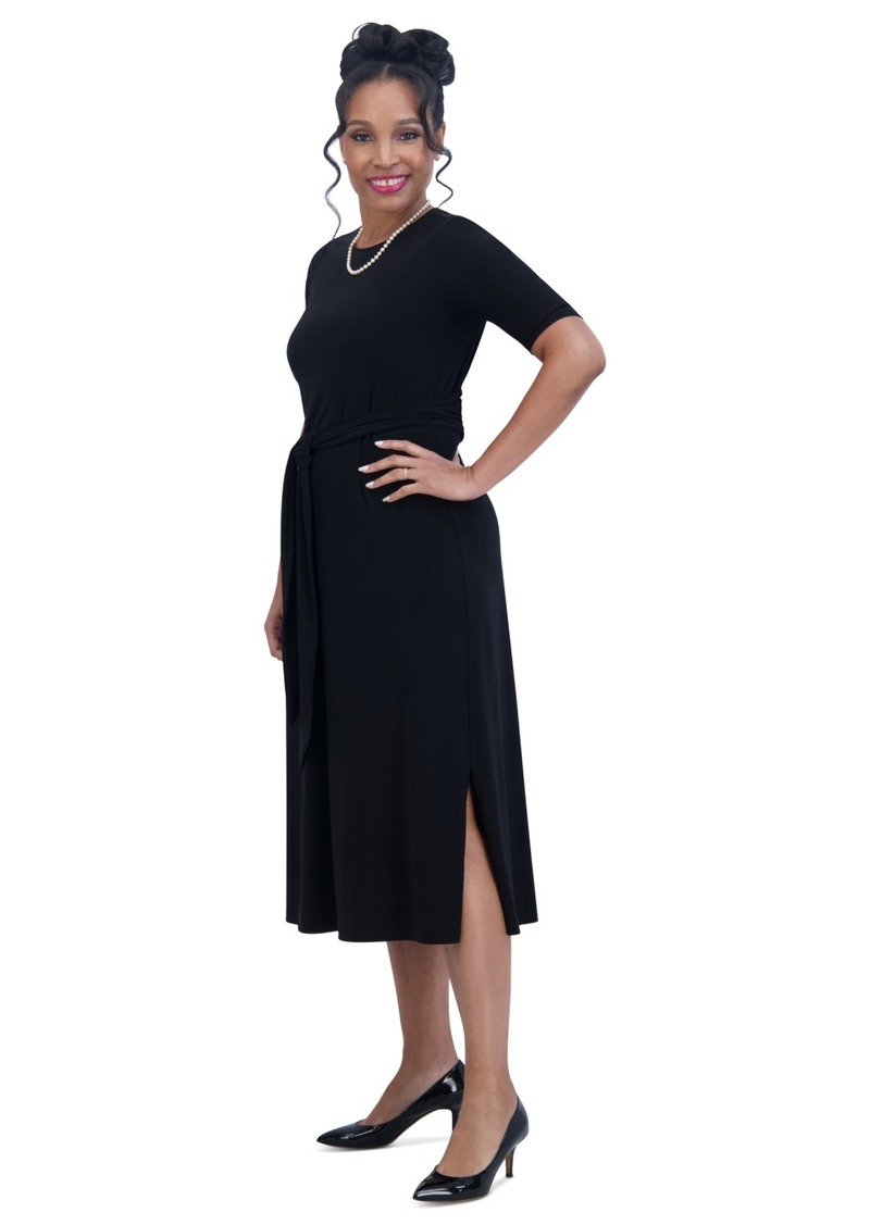 Kasper Women's Contrast-Trim Short-Sleeve Midi Dress - Black