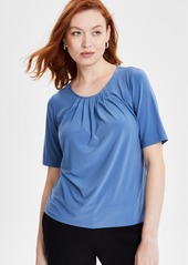 Kasper Women's Crewneck Elbow-Length-Sleeve Blouse - Blue Heron