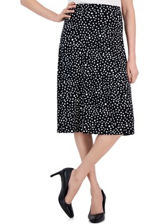 Kasper Women's Dot-Print Flared Pull-On Midi Skirt - Black/Vanilla Ice
