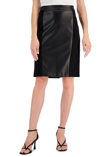 Kasper Women's Faux-Leather-Front Pull-On Skirt - Black