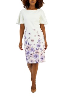 Kasper Women's Floral Flutter-Sleeve Sheath Dress - Vanilla Ice/Lavendar Mist