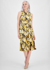 Kasper Women's Floral-Print Fit & Flare Dress - Summer Straw/Butterscotch