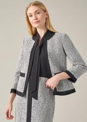 Kasper Petite Collarless Open-Front Trimmed Blazer - Black Multi