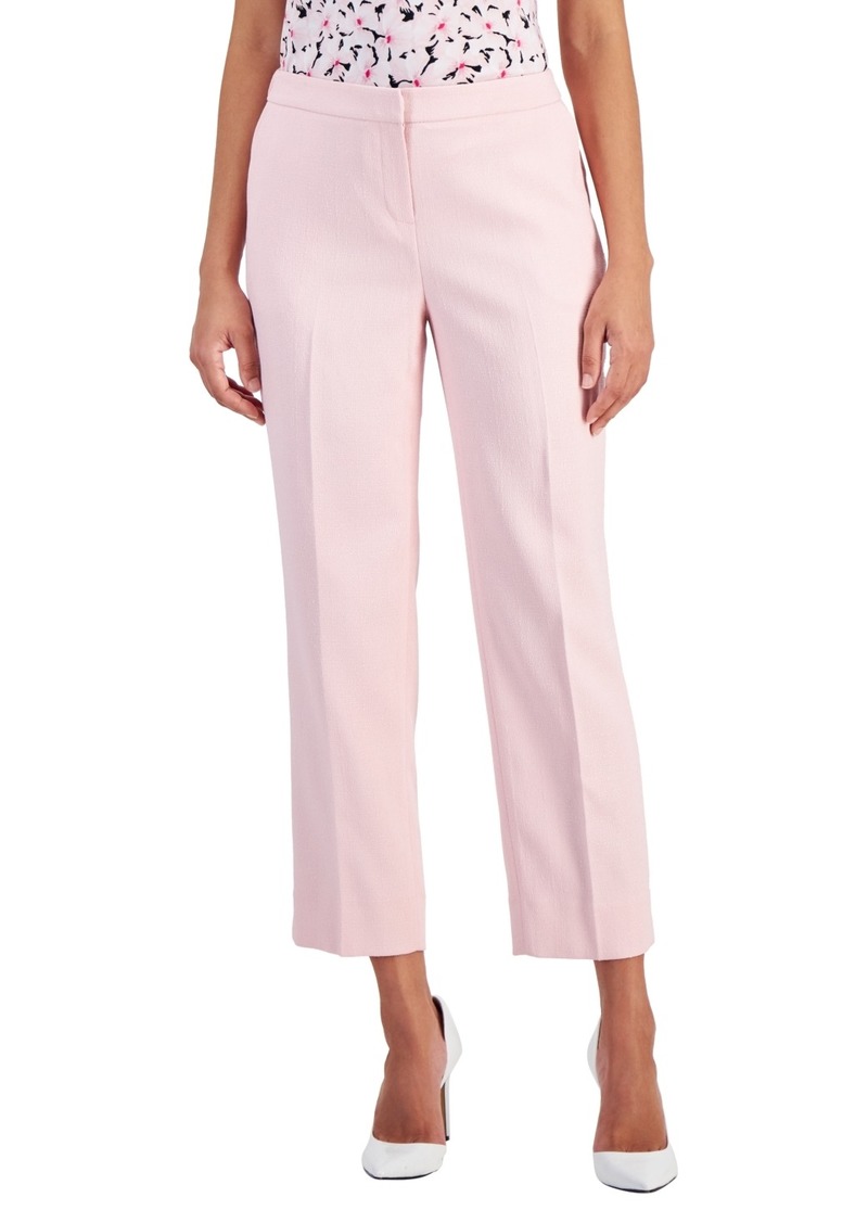 Kasper Women's Hampton Textured Straight-Leg Elastic-Waist Ankle Pants - Tutu Pink
