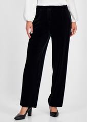 Kasper Women's High Rise Straight-Leg Velvet Pants - Black