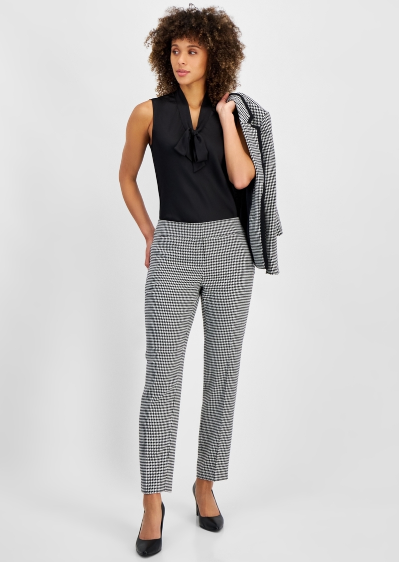 Kasper Women's Houndstooth Print Mid Rise Straight-Leg Pants - Black/White