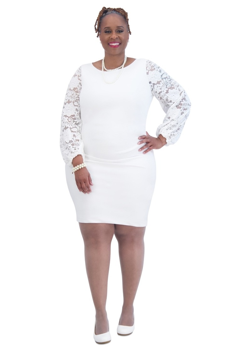 Kasper Women's Lace-Sleeve Crepe Sheath Dress - White