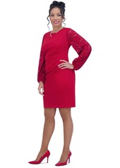 Kasper Women's Lace-Sleeve Crepe Sheath Dress - Crimson