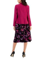 Kasper Womens One Button Blazer Printed Cowl Neck Top Printed Midi Skirt