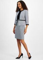 Kasper Womens Open Front Piped Trim Tweed Jacket Sleeveless Sheath Dress