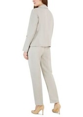 Kasper Womens Open Front Seamed Roll Tab Blazer Printed Tie Neck Sleeveless Blouse Mid Rise Straight Leg Ankle Pants