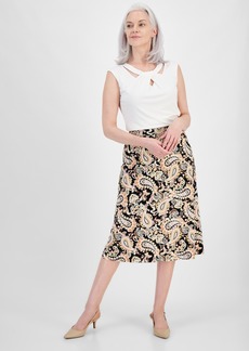 Kasper Women's Paisley-Print Pull-On Midi Skirt - Black/Butterscotch Mlt