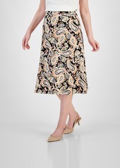 Kasper Women's Paisley-Print Pull-On Midi Skirt - Black/Butterscotch Mlt