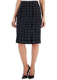 Kasper Women's Plaid Tweed Slim Skirt - Black/Lily Ice