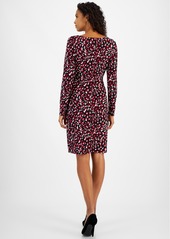 Kasper Women's Printed Long-Sleeve Sheath Dress, Regular & Petite Sizes - Fire Red Multi