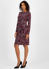 Kasper Women's Printed Long-Sleeve Sheath Dress, Regular & Petite Sizes - Fire Red Multi