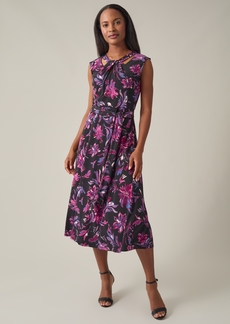 Kasper Women's Printed Twist-Neck Extended-Cap-Sleeve Dress - Black/Cerise Multi