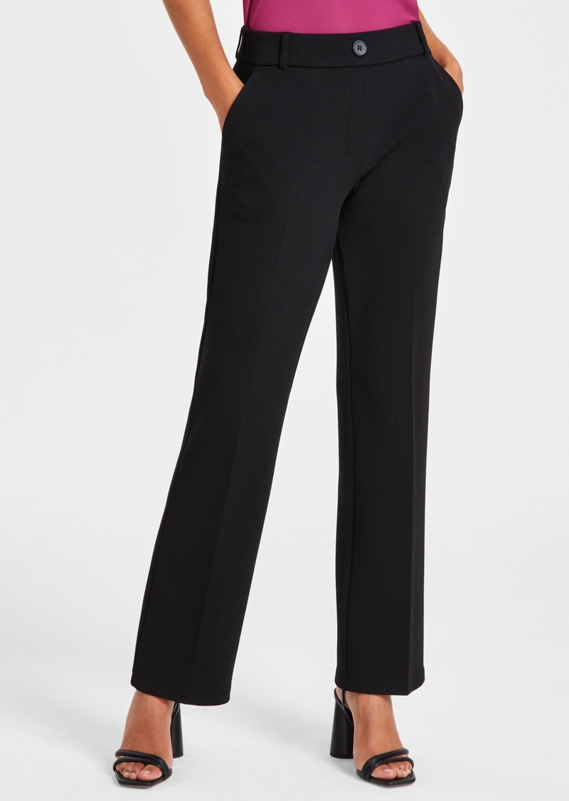 Kasper Petite Solid Pull-On Faux-Fly Mid-Rise Trousers - Black