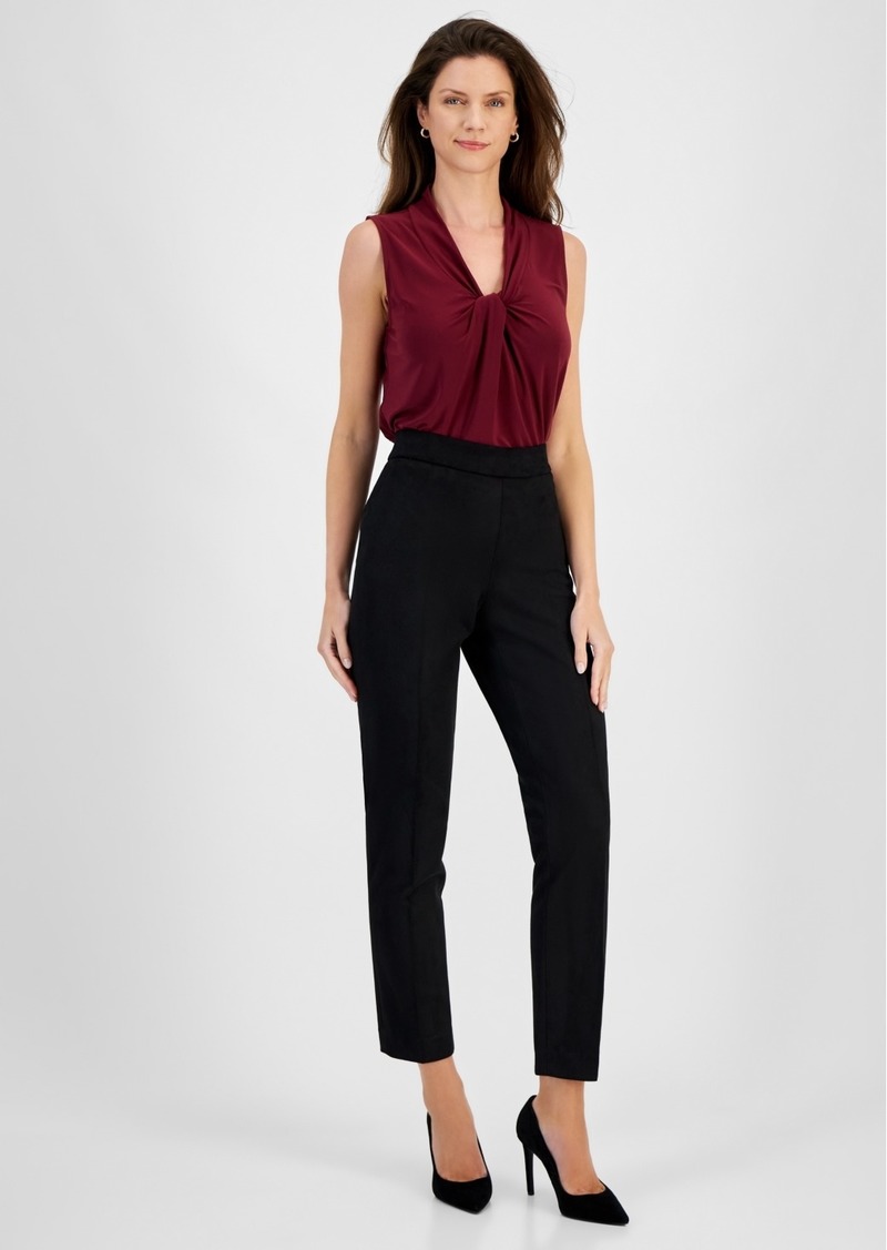 Kasper Petite Pull-On Straight-Leg Pants - Black