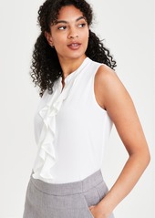 Kasper Petite Sleeveless Button-Front Ruffle Blouse - Vanilla Ice