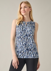 Kasper Women's Sleeveless Pleated Keyhole Blouse - Black/Blue Heron Multi