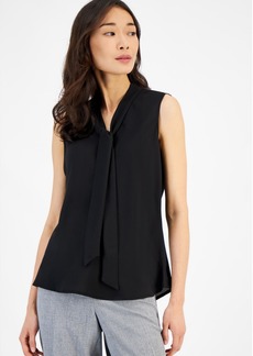 Kasper Women's Sleeveless Tie-Neck Top, Regular and Petite Sizes - Black