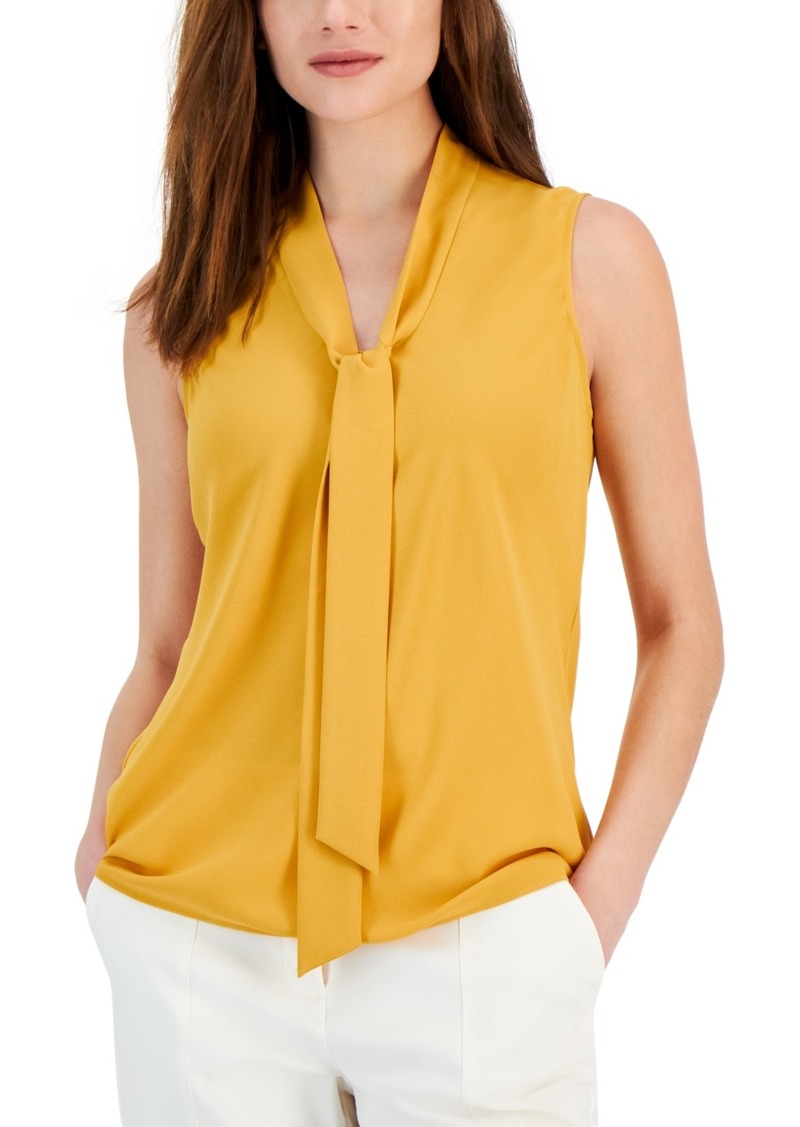 Kasper Women's Sleeveless Tie-Neck Top, Regular and Petite Sizes - Gold Signature