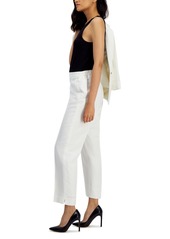 Kasper Women's Linen-Blend Solid Elastic-Back Straight-Leg Pants - Lily White