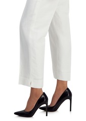 Kasper Women's Linen-Blend Solid Elastic-Back Straight-Leg Pants - Lily White