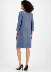 Kasper Womens Tweed Contrast Piping Topper Jacket V Neck Belted Sleeveless Tweed Dress